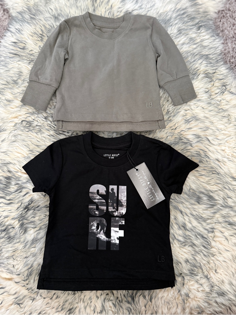 Little Bipsy Black Surf Graphic Tee & Gray Long-Sleeve Tee Bundle
